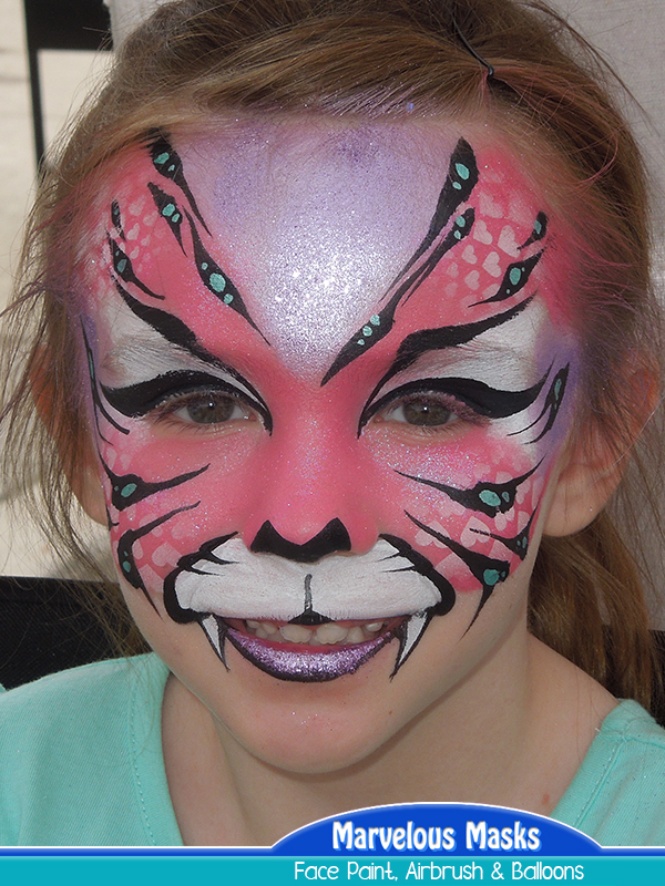 pink tiger face  Tiger face paints, Tiger face, Face painting
